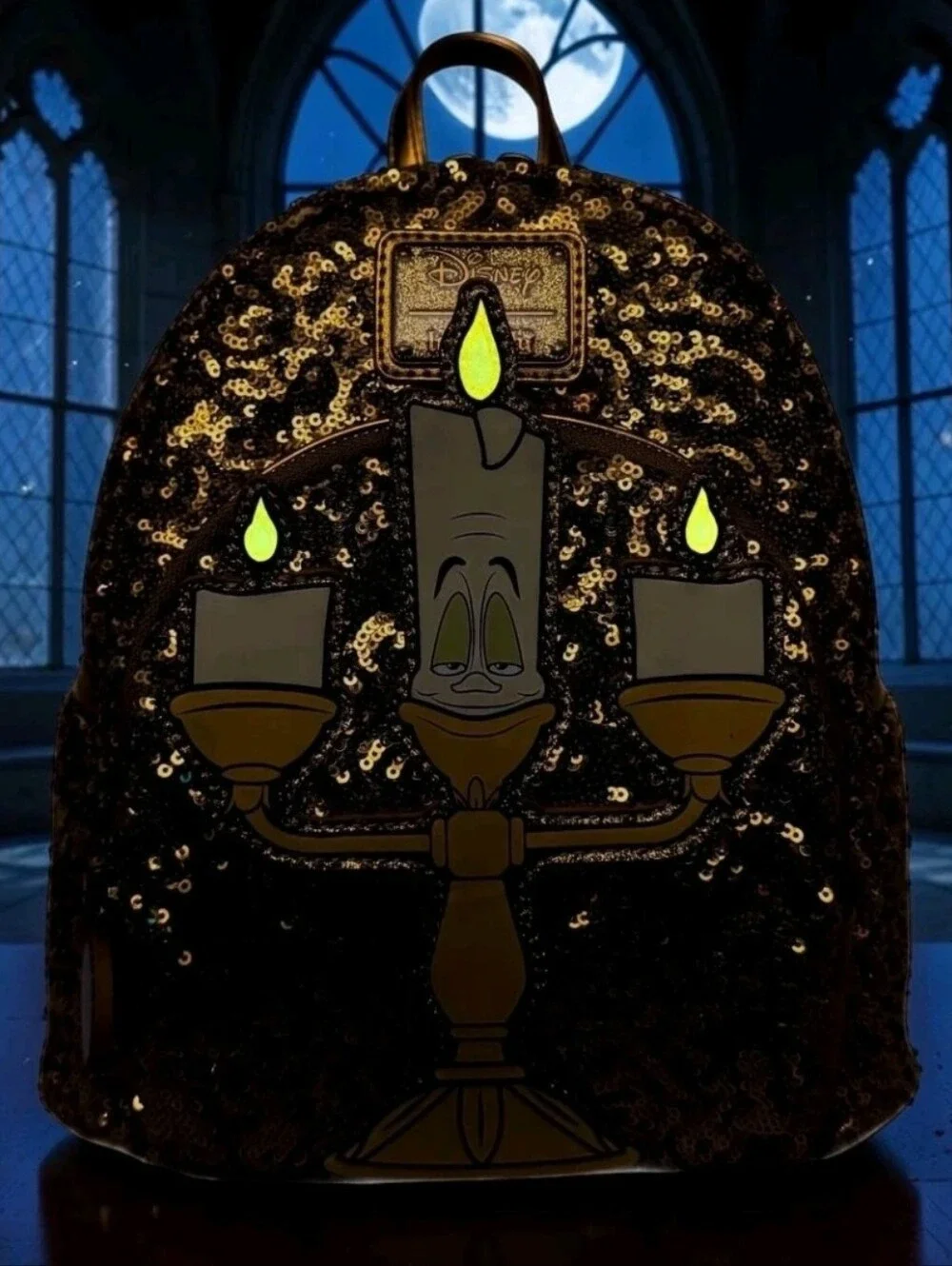 Exclusive Loungefly LUMIERE Beauty And The Beast  Gold Sequins Mini Backback